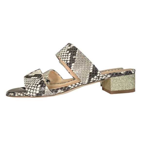 J. Crew Double-Strap Leather Slides In Faux Snakeskin Fold Glitter Heel Size 5 - Picture 4 of 10
